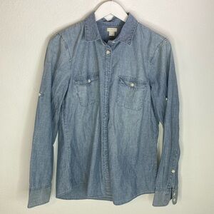 J.Crew Denim Button Down Shirt with Front Pockets (Size S)